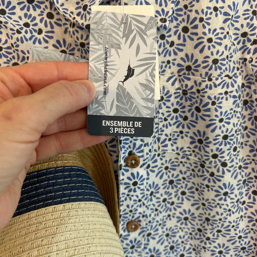 Tommy Bahama Three-Piece Boys' Floral Button-Up Set - Blue/White - Picture 2 of 4